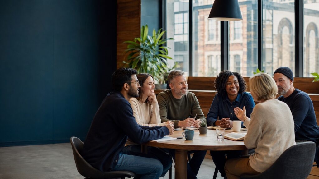 A group of leaders collaborating to build a strong, high-performing team.